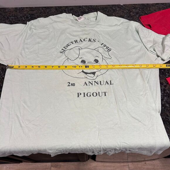 Vintage 1990 Lot of 2 Single Stitch Pig Graphic Sidetracks Tshirts Green Red XXL - Picture 10 of 12